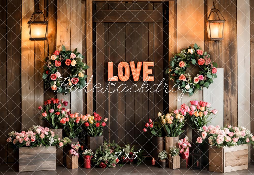 Kate Valentine's Day Love Floral Wood Door Backdrop Designed by Emetselch