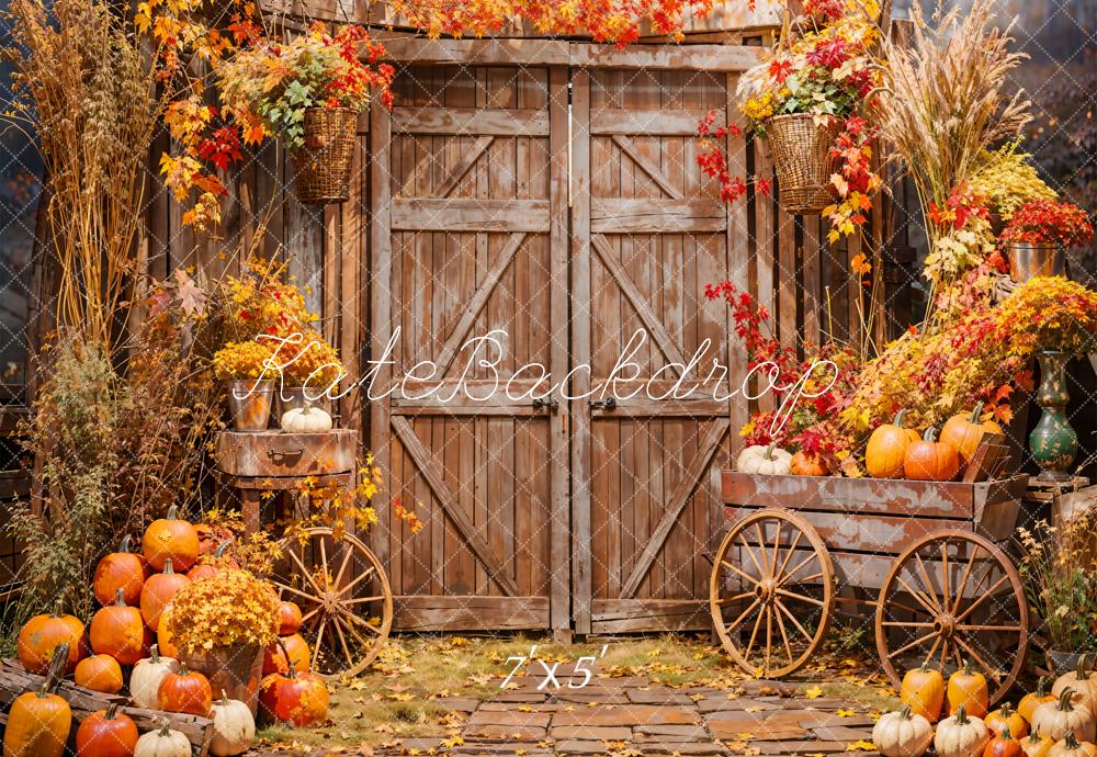 Fall Boho Maple Leaf Flower Pumpkin Barn Door Foto Achtergrond Designed by Emetselch