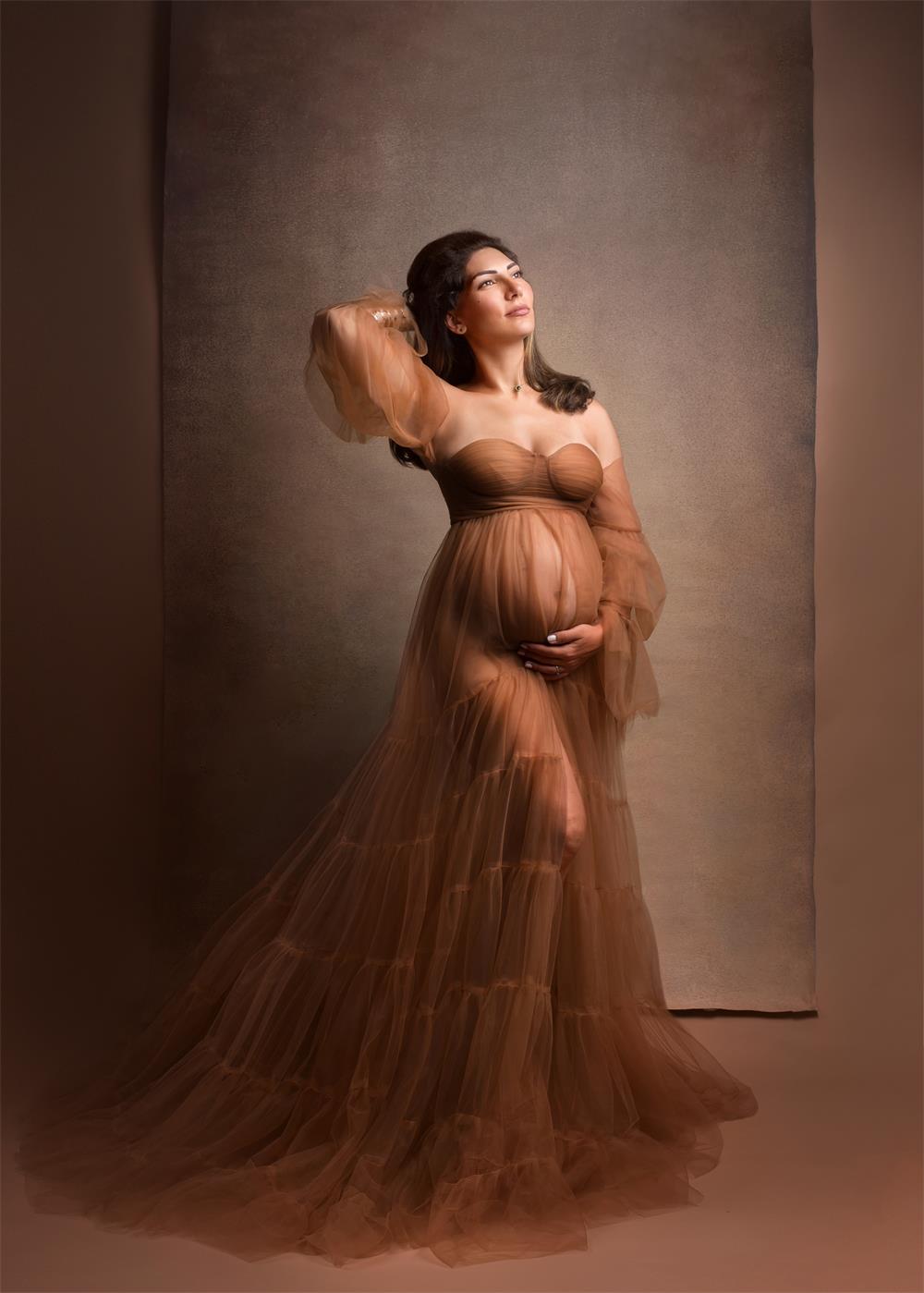 Vestido de fotoshoot de maternidad de tul azul sexy