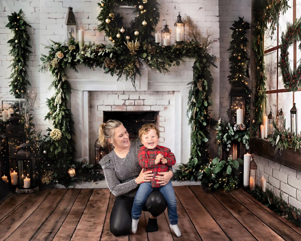 Kerst Geïllustreerd Venster Wit Bakstenen Muur Kamer Set