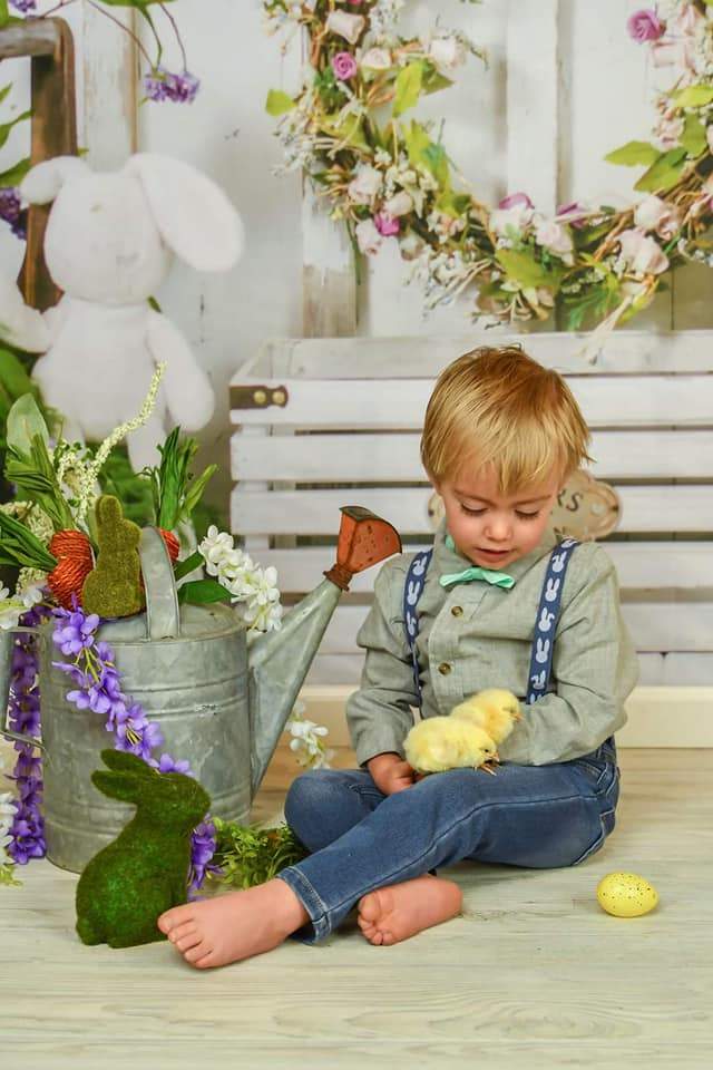 Kate Easter with Carrots and Rabbits Backdrop Designed By Rose Abbas - Kate Backdrop