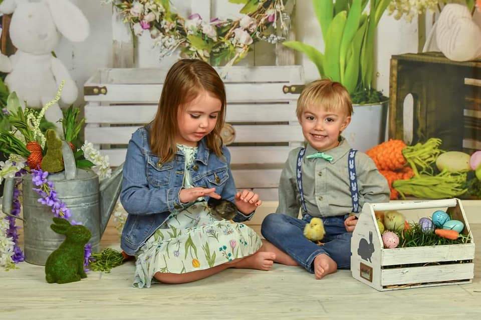 Kate Easter with Carrots and Rabbits Backdrop Designed By Rose Abbas - Kate Backdrop