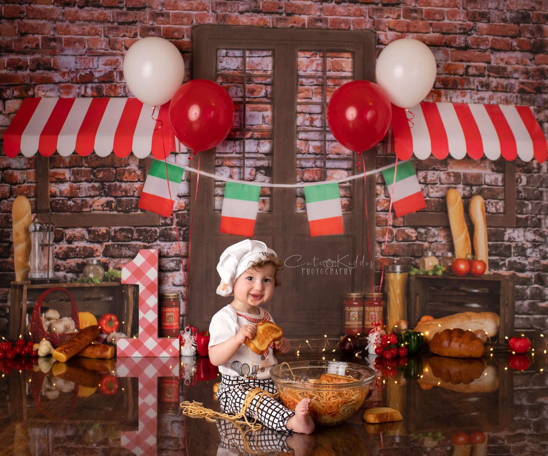 Kate 8x6ft Spaghetti Smash/Cake Smash Brick Kitchen Bread Backdrop (Clearance US only)