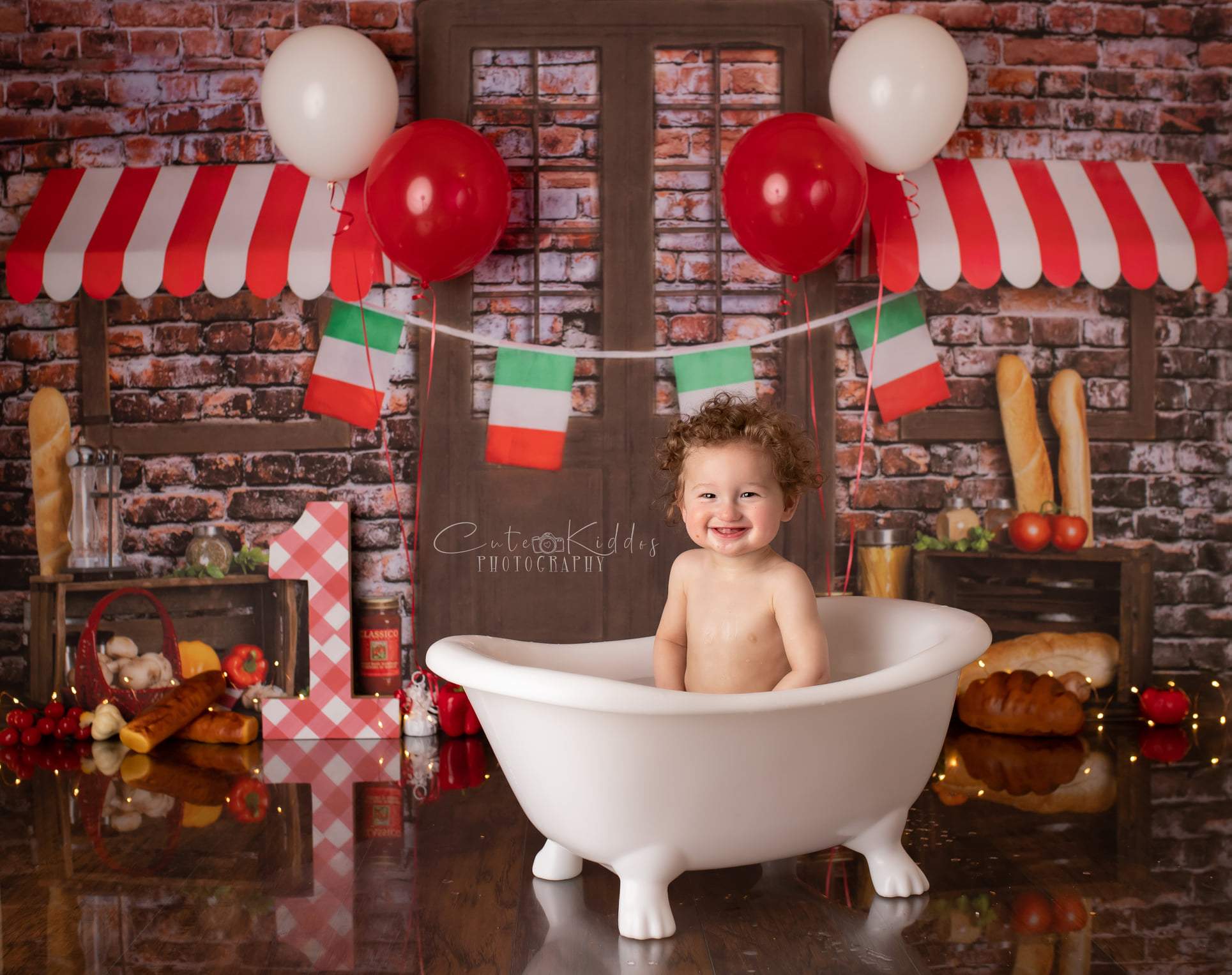 Kate 8x6ft Spaghetti Smash/Cake Smash Brick Kitchen Bread Backdrop (Clearance US only)