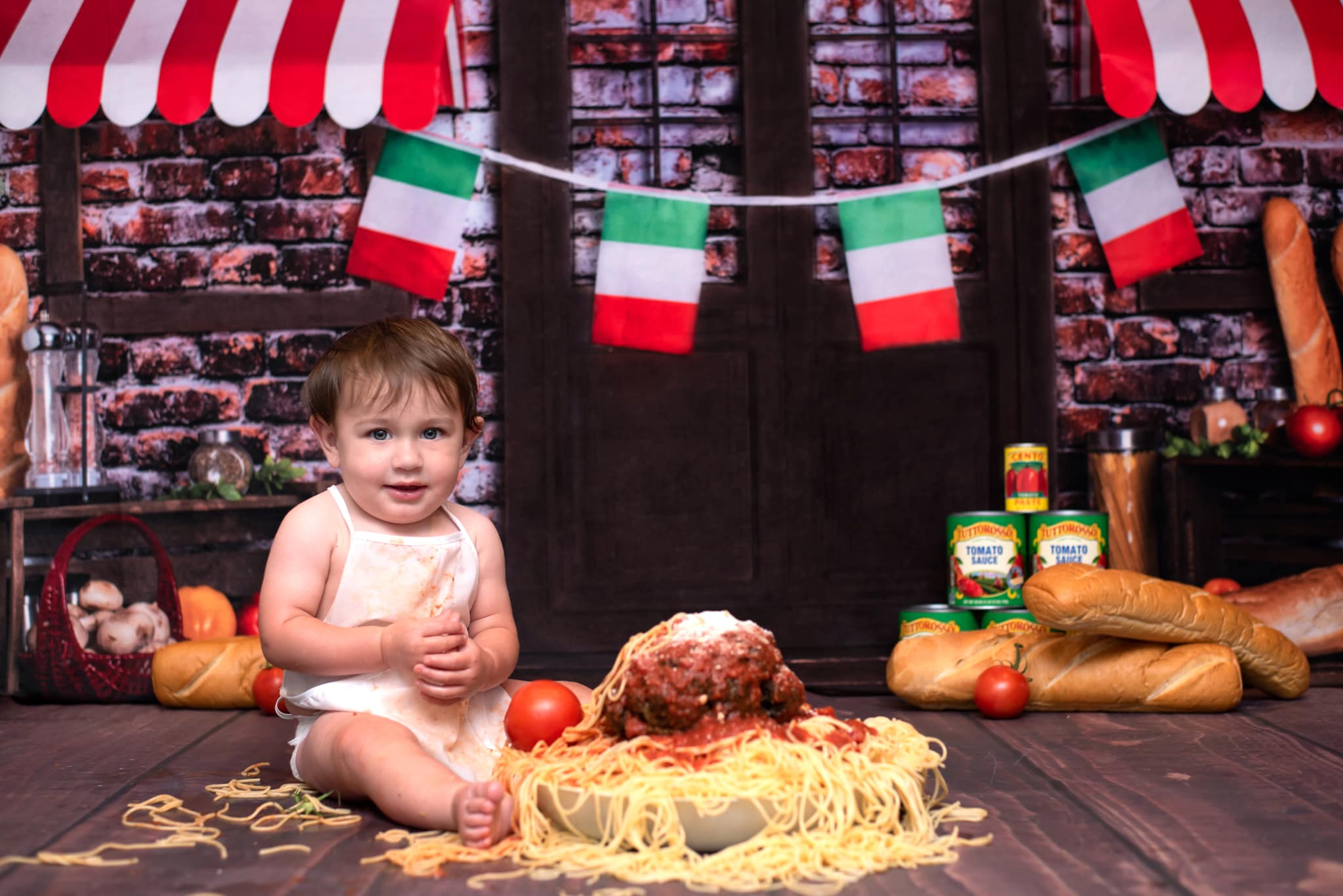 Kate 8x6ft Spaghetti Smash/Cake Smash Brick Kitchen Bread Backdrop (Clearance US only)