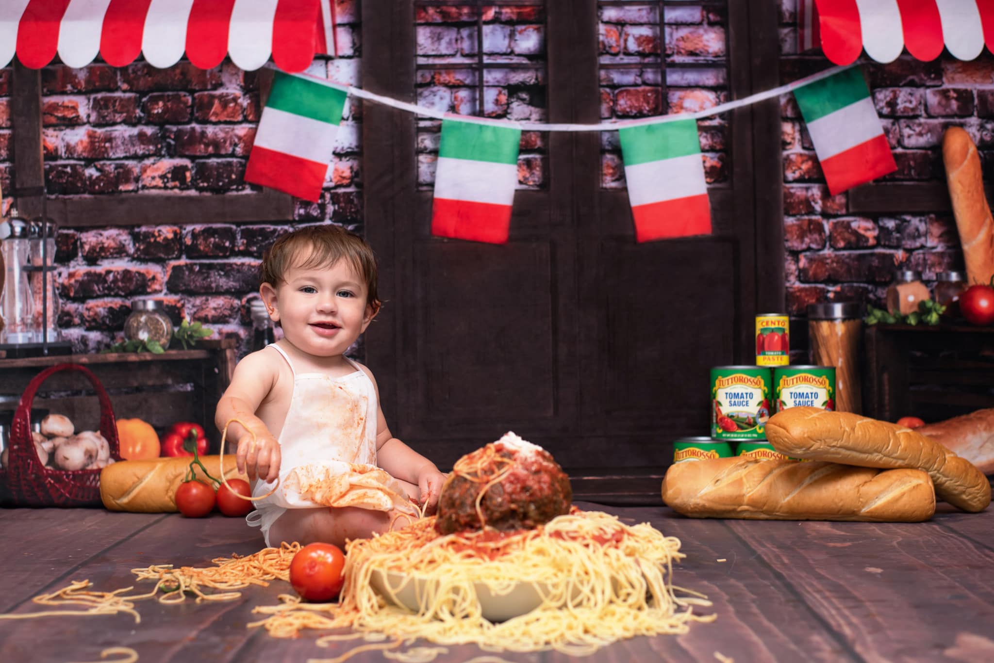 Kate 8x6ft Spaghetti Smash/Cake Smash Brick Kitchen Bread Backdrop (Clearance US only)