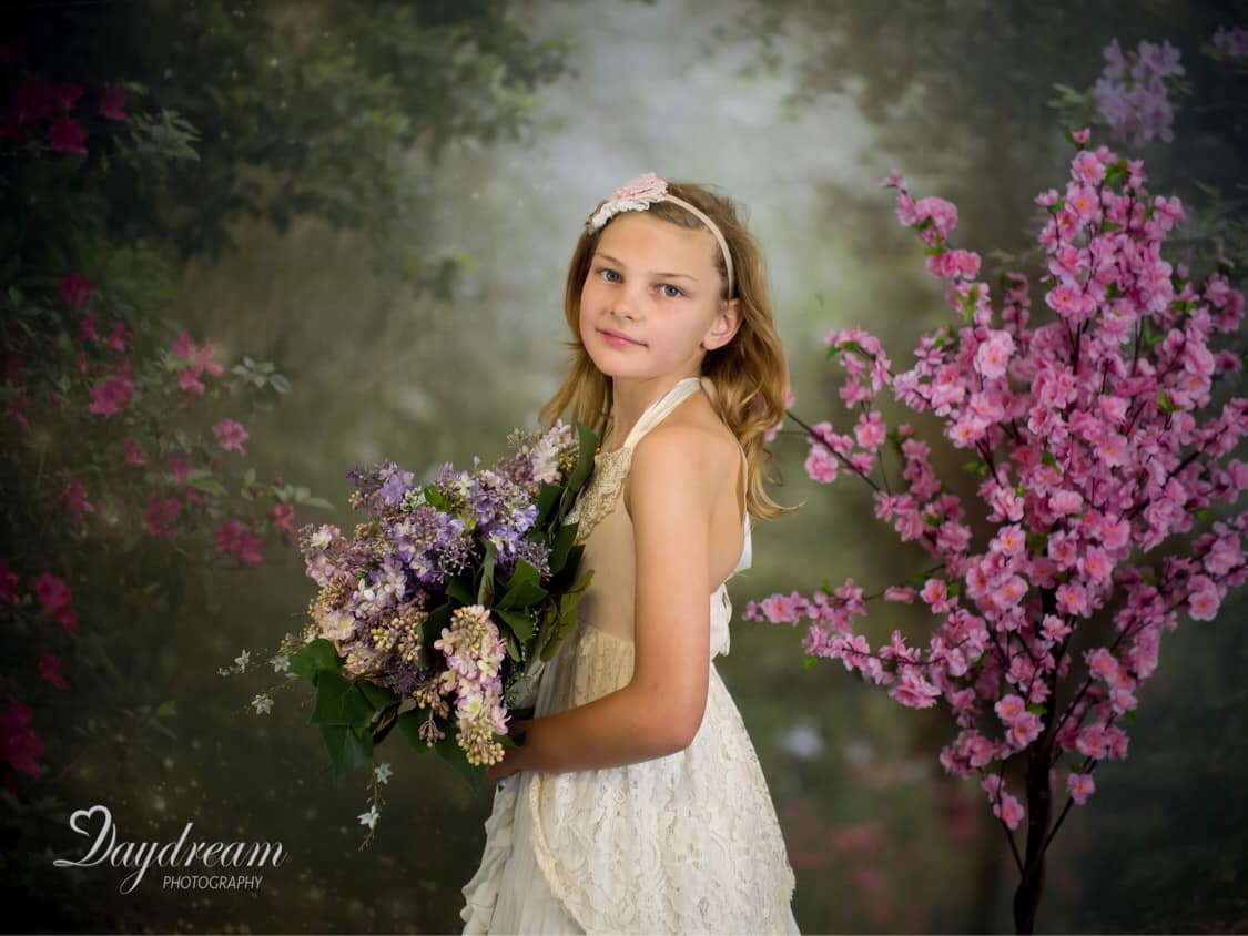 Kate Pink Florals Garden Fairy Lights spring Backdrop for Photography Designed by Pine Park Collection - Kate Backdrop