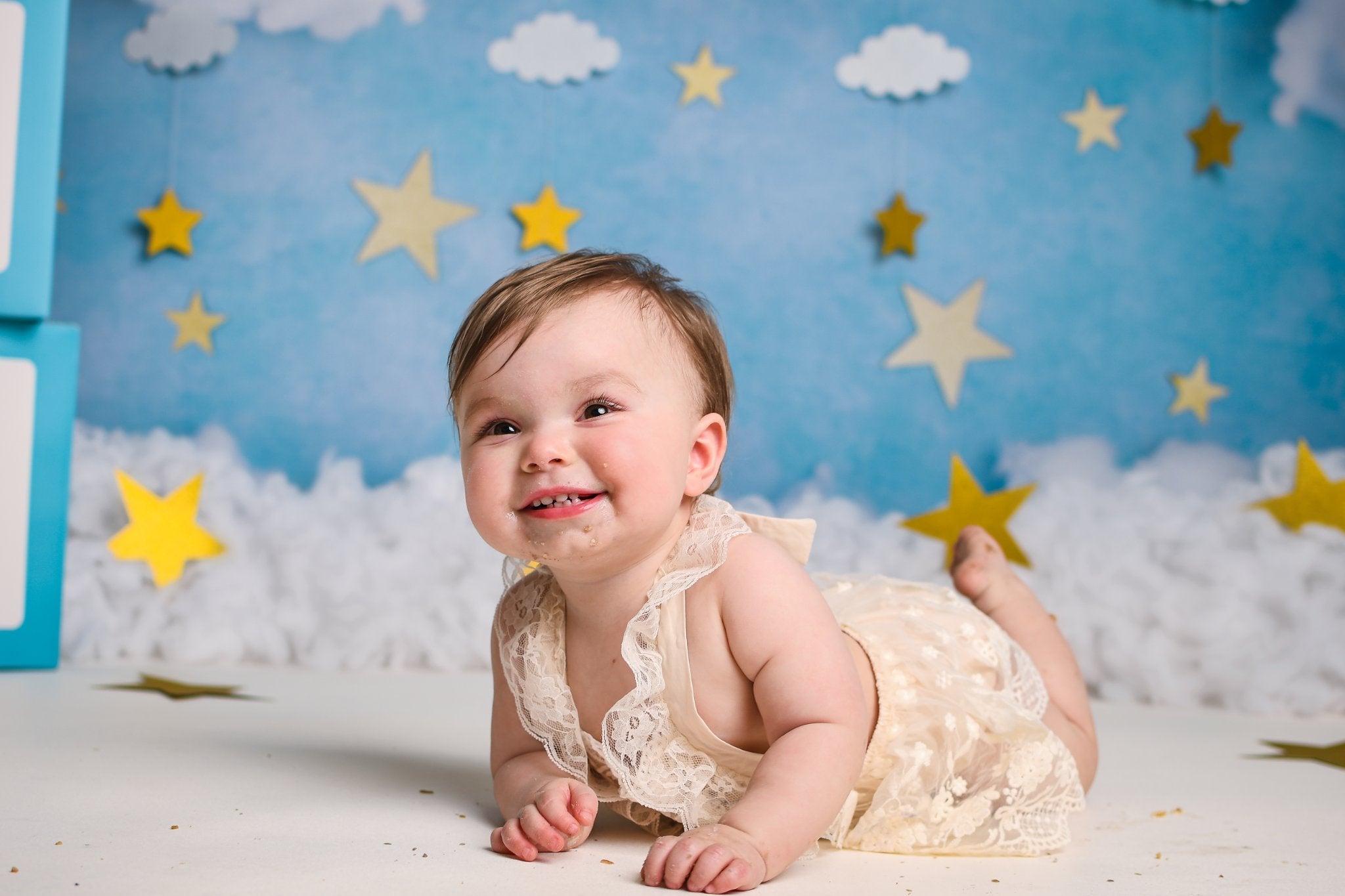 Kate Blue Cotton Candy Cloud with Stars Backdrop Designed By Rose Abbas - Kate Backdrop