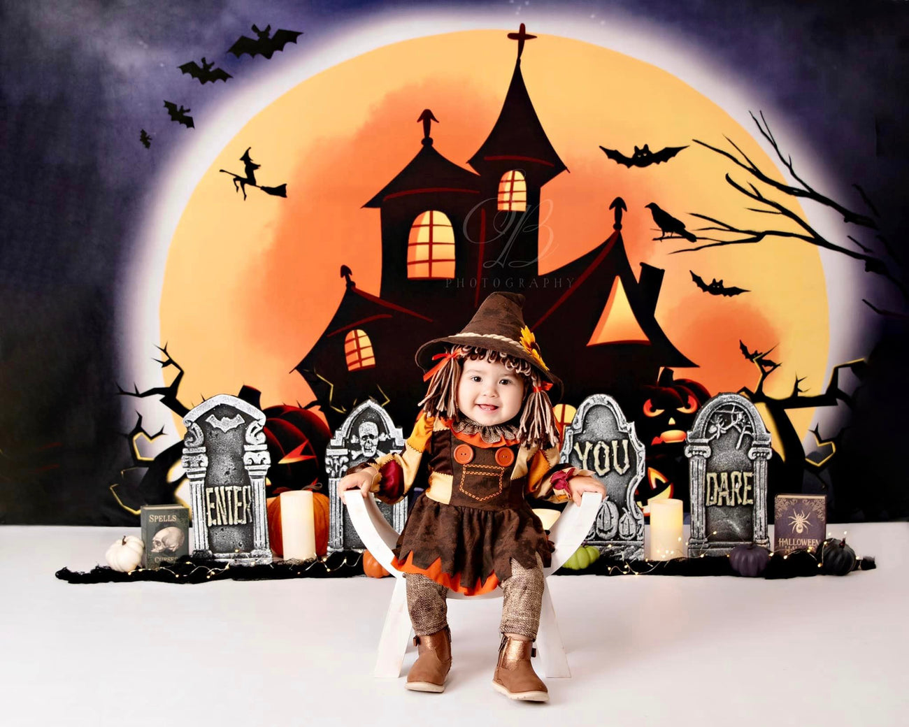 Kate Halloween Backdrop Pumpkins Witch House for Photography