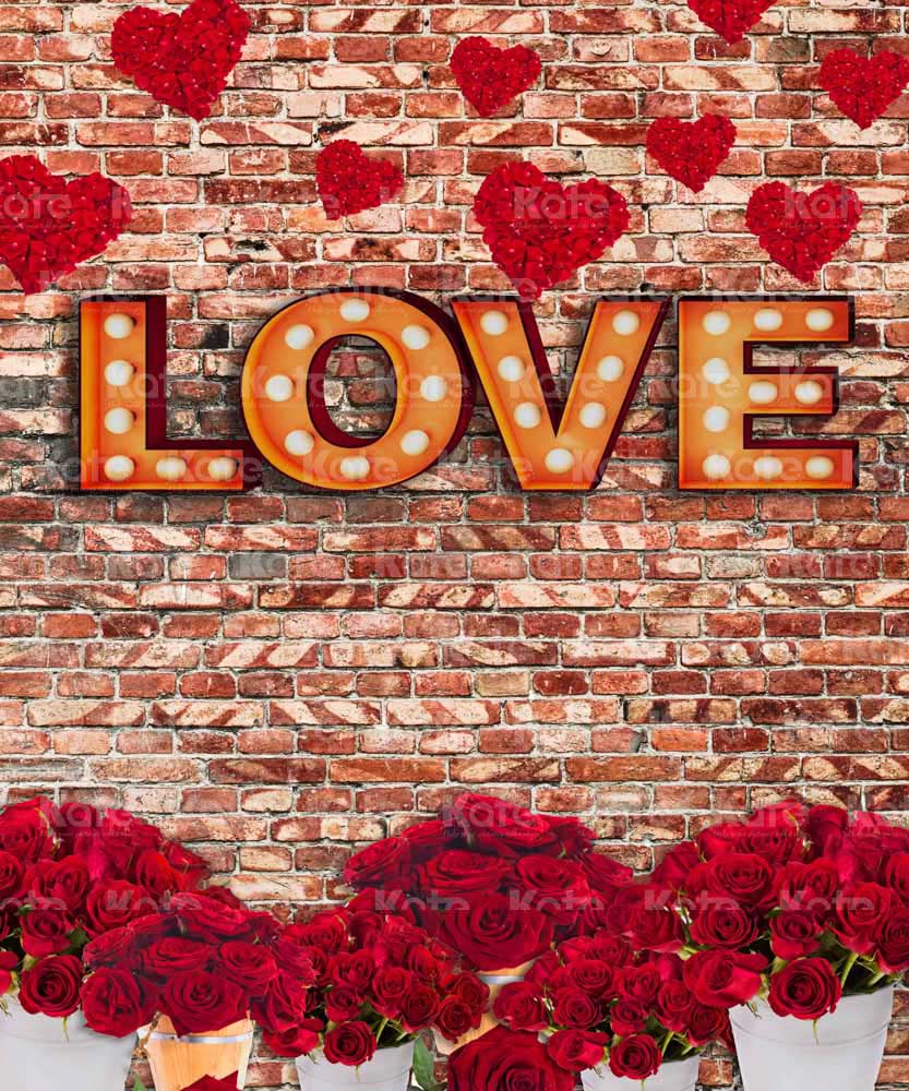 Sfondo per San Valentino Love Brick Wall Rose progettato dalla catena di fotografia