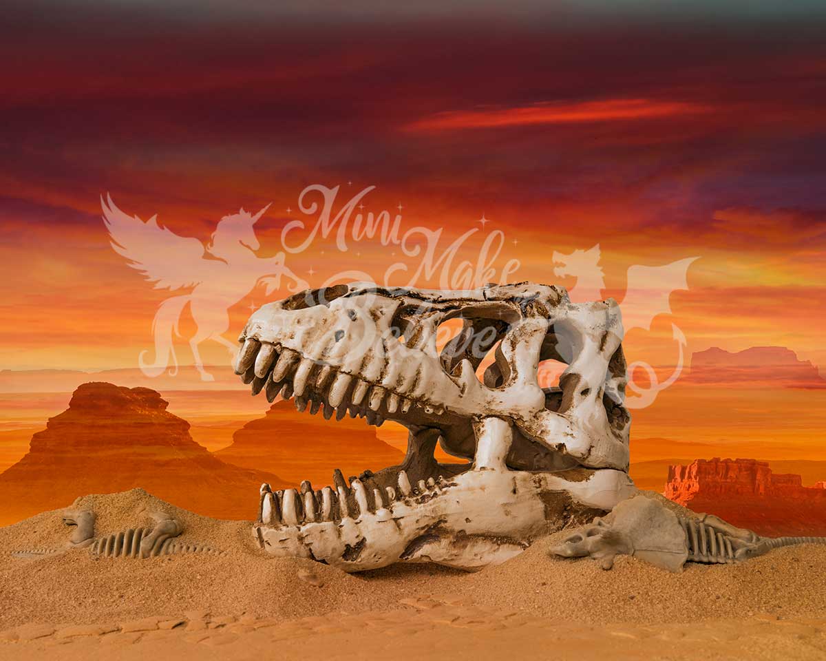Kate Dino Skull Skeleton Desert Paleontologist Scientist Boy Birthday Backdrop for Photography Designed by Mini MakeBelieve - Kate Backdrop