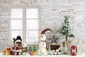 Kate Christmas Gift Snowman White Brick Backdrop Designed by Emetselch - Kate Backdrop