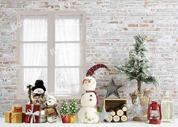 Kate Christmas Gift Snowman White Brick Backdrop Designed by Emetselch - Kate Backdrop