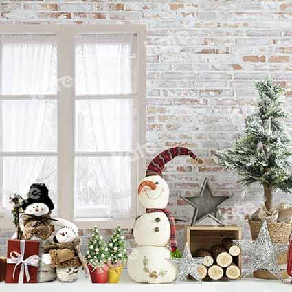 Kate Christmas Gift Snowman White Brick Backdrop Designed by Emetselch - Kate Backdrop