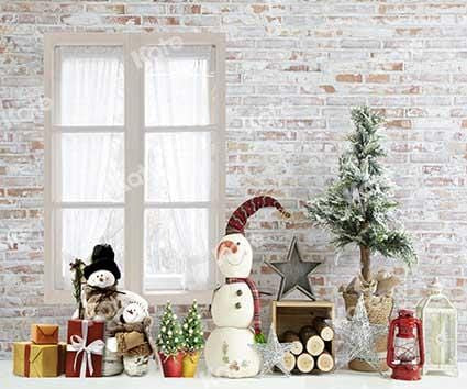 Kate Christmas Gift Snowman White Brick Backdrop Designed by Emetselch - Kate Backdrop