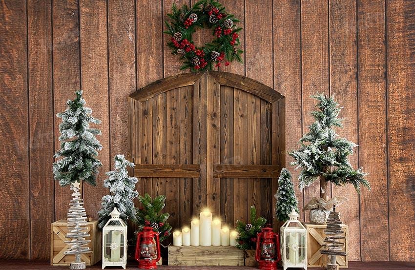 Kate Christmas Wood House Barn Door Backdrop Designed by Emetselch - Kate Backdrop