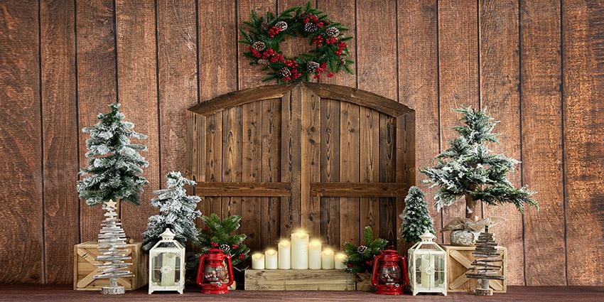 Kate Christmas Wood House Barn Door Backdrop Designed by Emetselch - Kate Backdrop