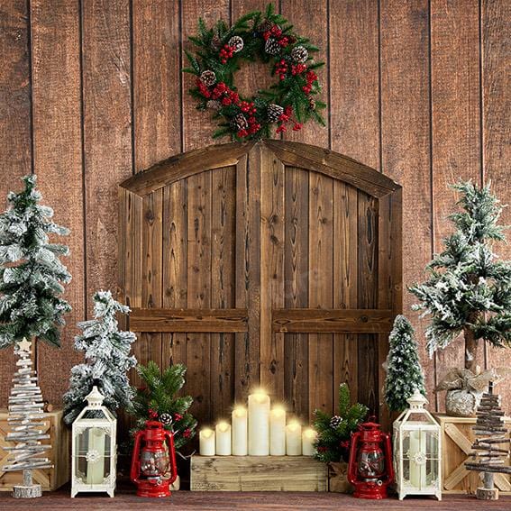 Kate Christmas Wood House Barn Door Backdrop Designed by Emetselch - Kate Backdrop