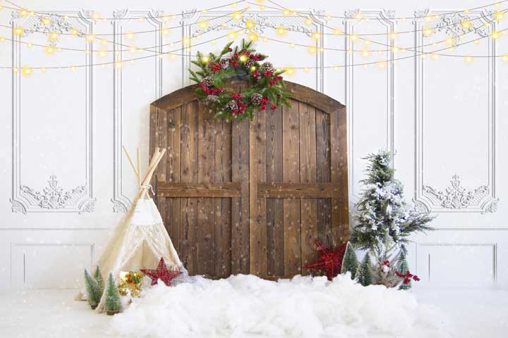 Kate Christmas Barn Door White Snow Backdrop for Photography - Kate Backdrop
