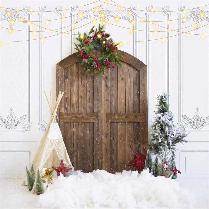 Kate Christmas Barn Door White Snow Backdrop for Photography - Kate Backdrop