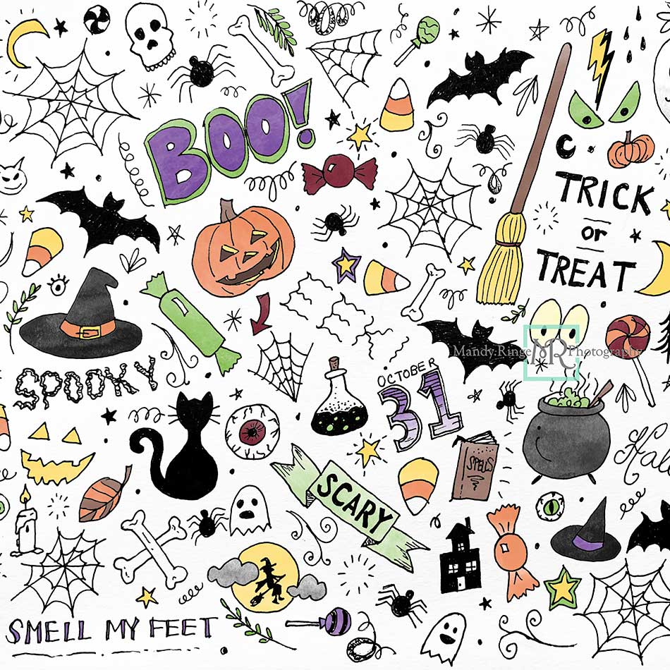 Kate Color Halloween Doodles Backdrop Designed by Mandy Ringe Photography - Kate Backdrop