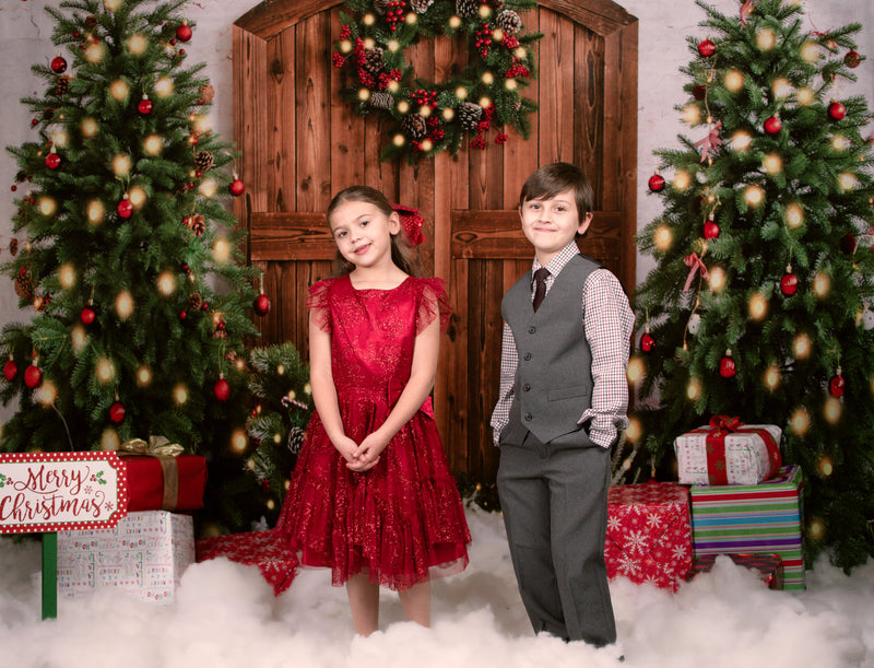 Kate Christmas Tree Wreath Backdrop Snow Winter For Photography