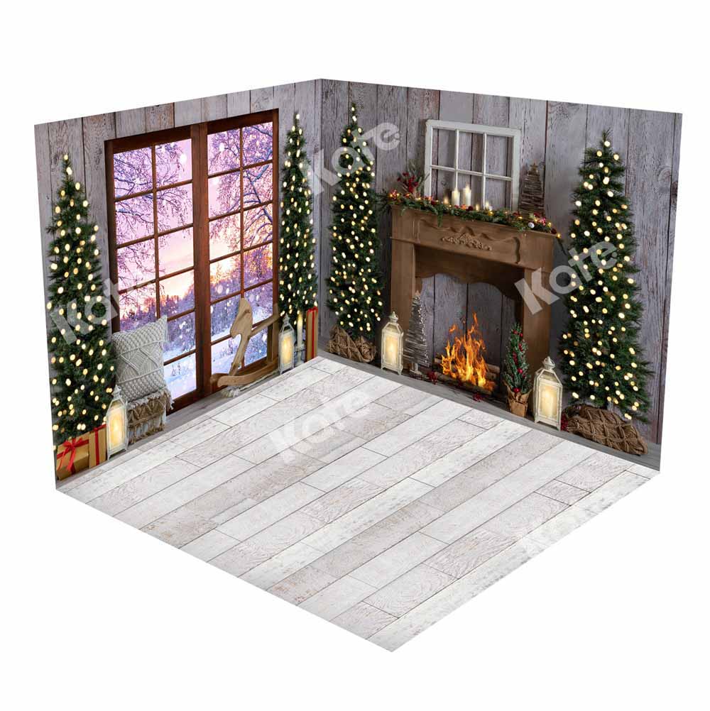 Kate Christmas Snow Scene Window Fireplace Room Set(8ftx8ft&10ftx8ft&8ftx10ft) - Kate Backdrop