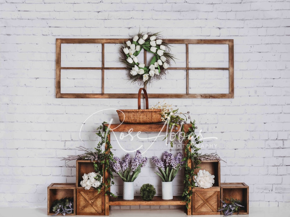 Kate Spring Flowers Backdrop White Brick Wall Designed By Rose Abbas