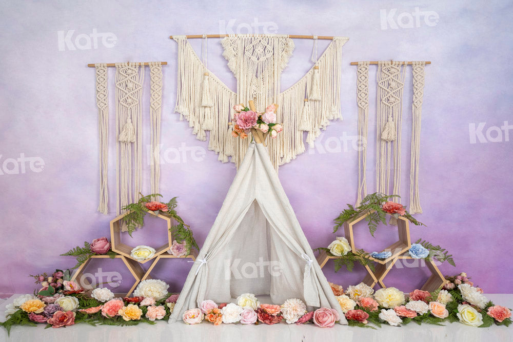 Tent Bloemen Boho Foto Achtergrond Paars Ontworpen door Emetselch