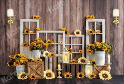 Kate Autumn Backdrop Retro Wood Sunflower for Photography