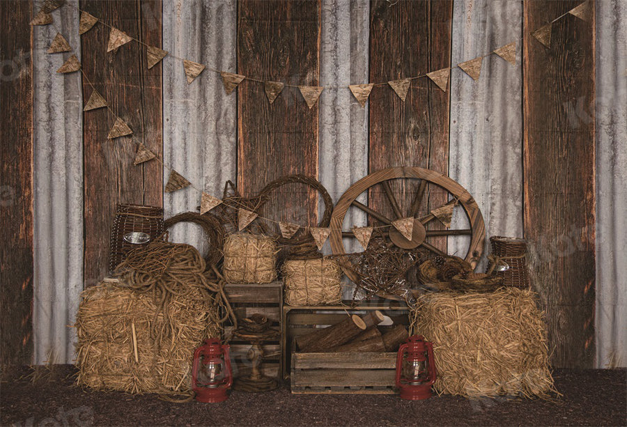 Kate Autumn Backdrop Wood Barn Wheel for Photography