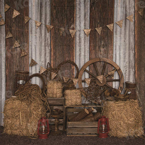 Kate Autumn Backdrop Wood Barn Wheel for Photography