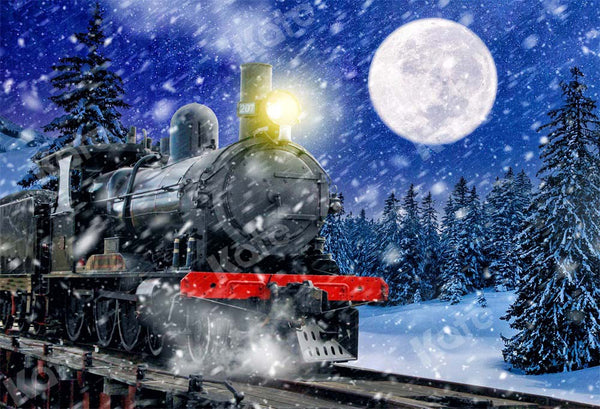 Snow Train Track Photography Backdrops Winter Night Moon Background Ba –  dreamybackdrop