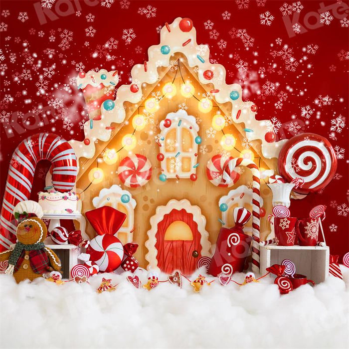 Kate Christmas Backdrop Gingerbread House Candy for Photography