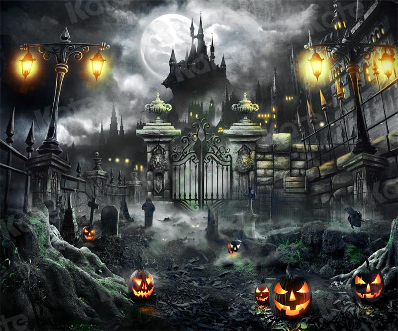 Halloween Achtergrond Nacht Poort Kasteel voor Fotografie