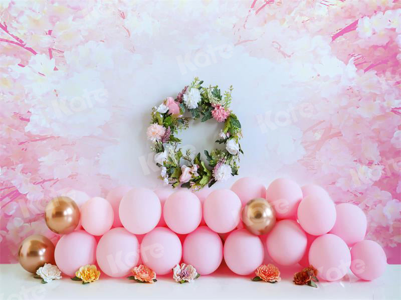 Kate Pink Floral Backdrop Balloons Girl Birthday for Photography