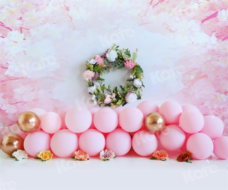 Kate Pink Floral Backdrop Balloons Girl Birthday for Photography