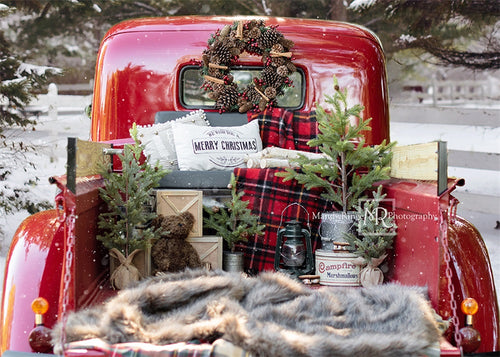 Kate Red Christmas Truck in Snow Backdrop for Photography