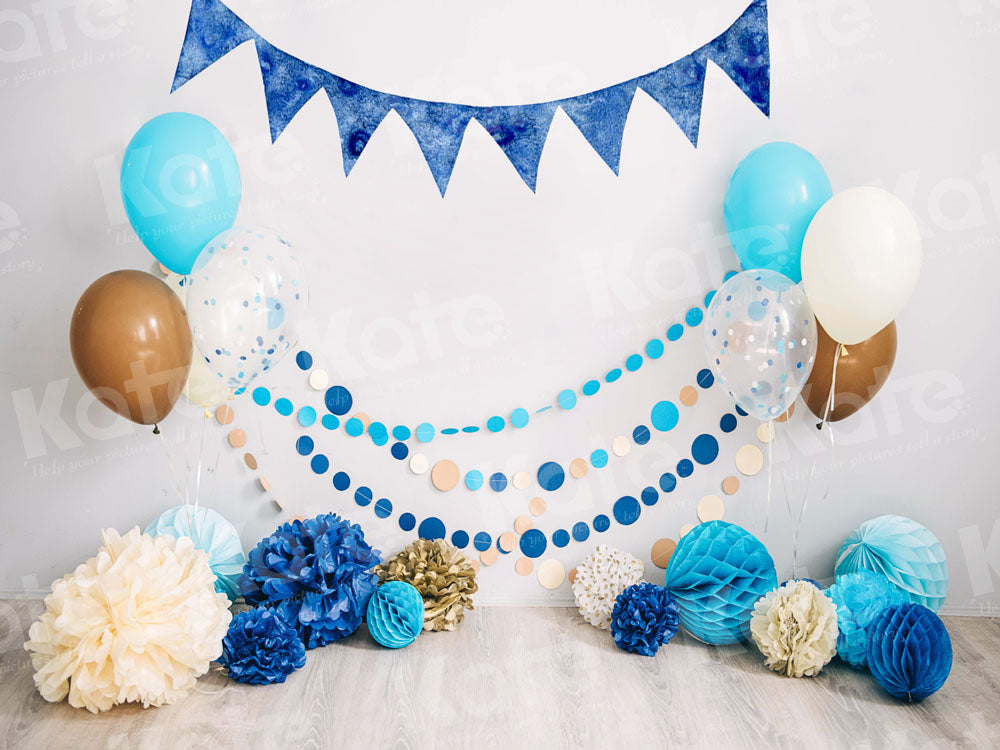 Blauwe Ballonnen Cake smash Foto Achtergrond Ontworpen door Emetselch