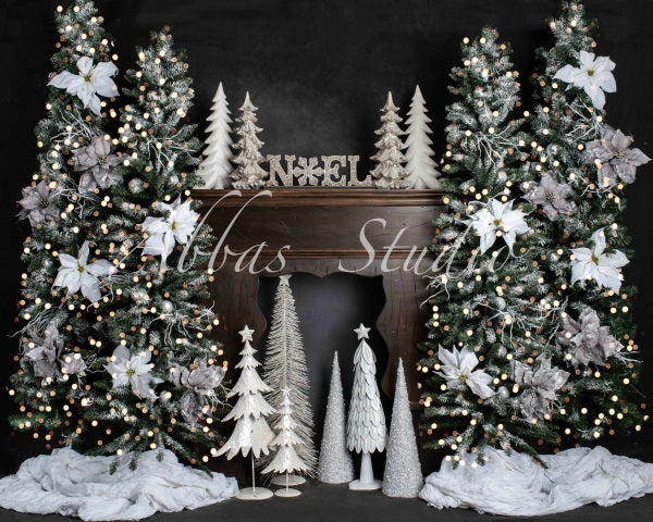 Kate Christmas Fireplace Room With White Accents Backdrop Designed by Abbas Studio