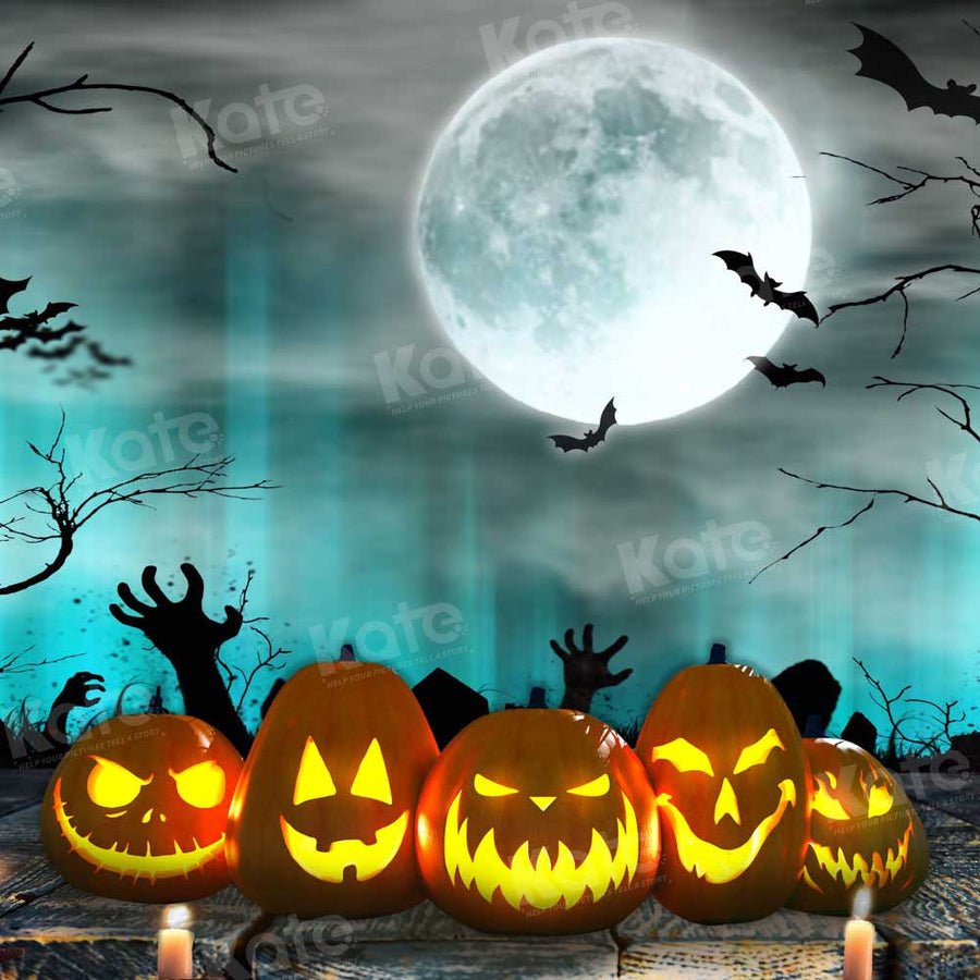 Kate Halloween Light Moon Pumpkins Backdrop for Photography
