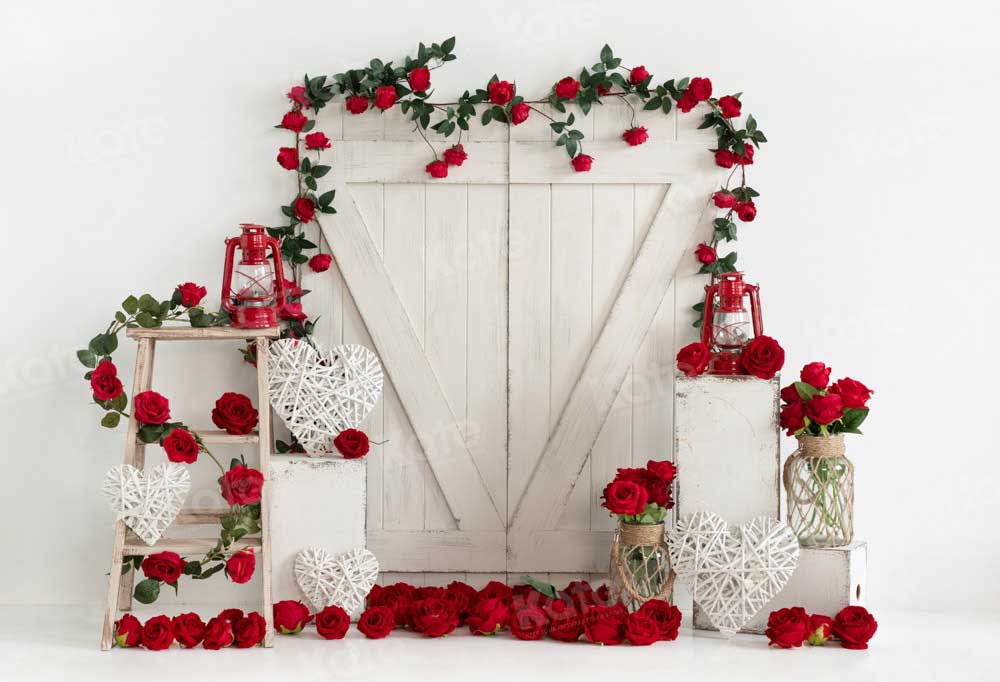 Kate Valentine's Day Rose White Barn Door Backdrop