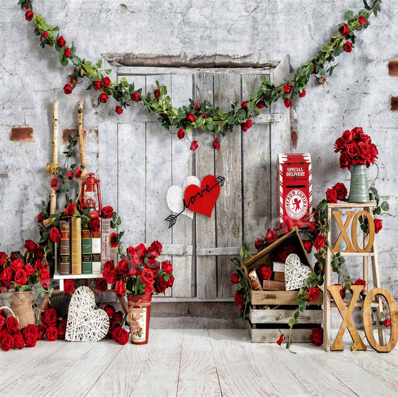 Kate Retro Valentine's Day Rose Barn Love Letter Backdrop for Photography