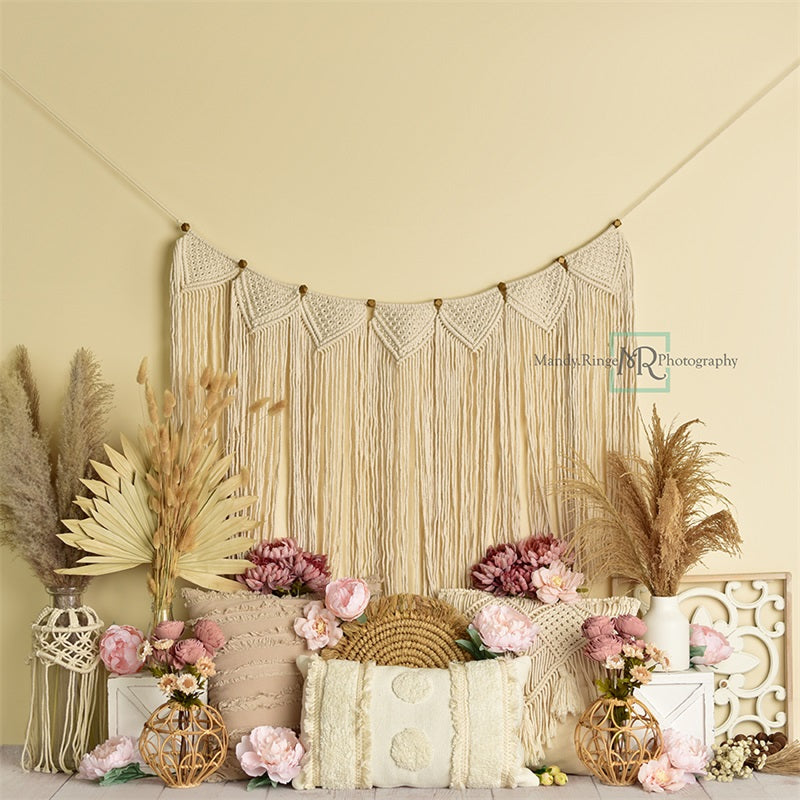 Kate Boho Dried Florals Tapestry Backdrop Designed by Mandy Ringe Phot