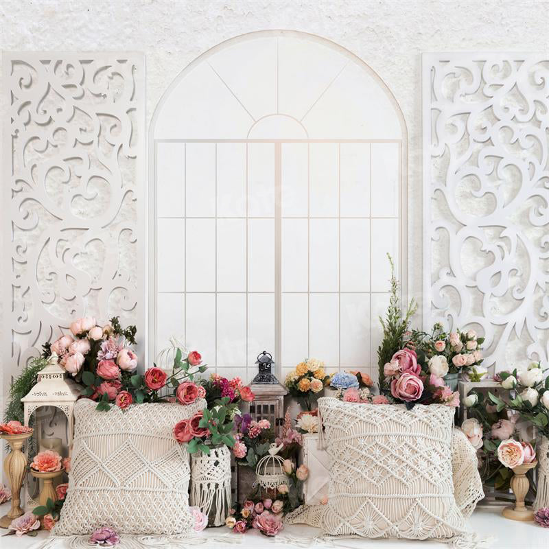 7X5ft Spring Flower Wall Photography Backdrop Floral Wooden Floor Photo  Studio Background Girl Birthday Party Wedding Curtain Photography Background