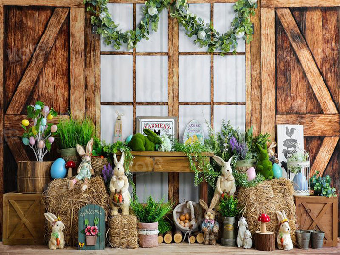 Kate Easter Wood Barn Bunny Backdrop for Photography