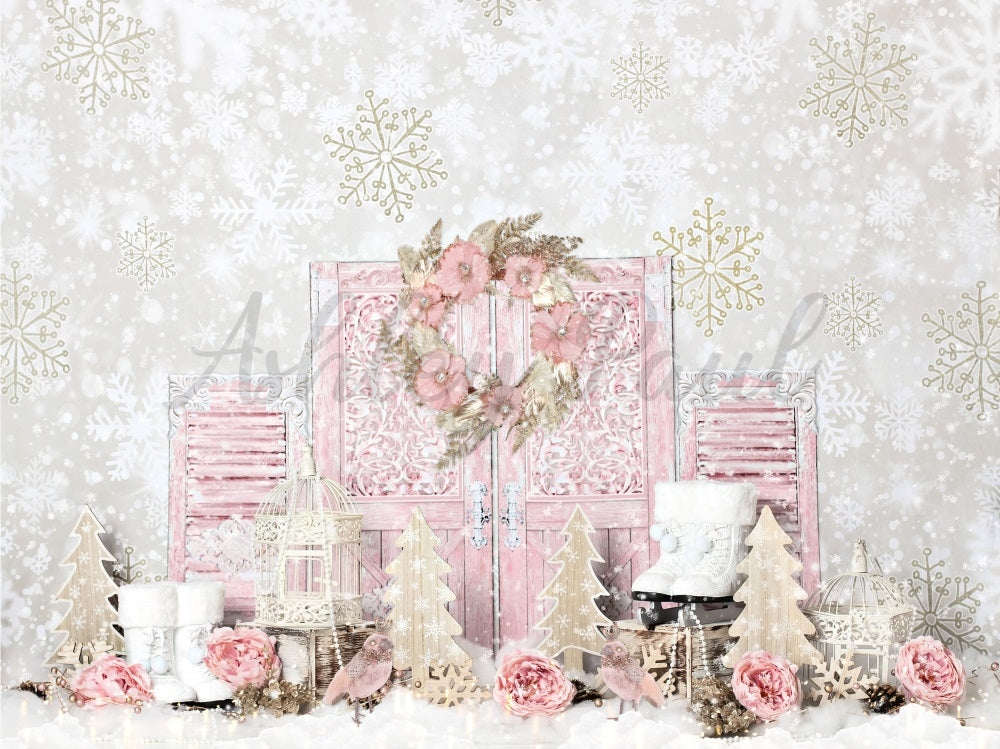 Shabby Pink Winter Foto Achtergrond Ontworpen door Ashley Paul