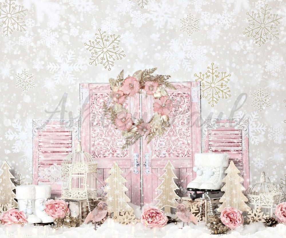 Shabby Pink Winter Foto Achtergrond Ontworpen door Ashley Paul