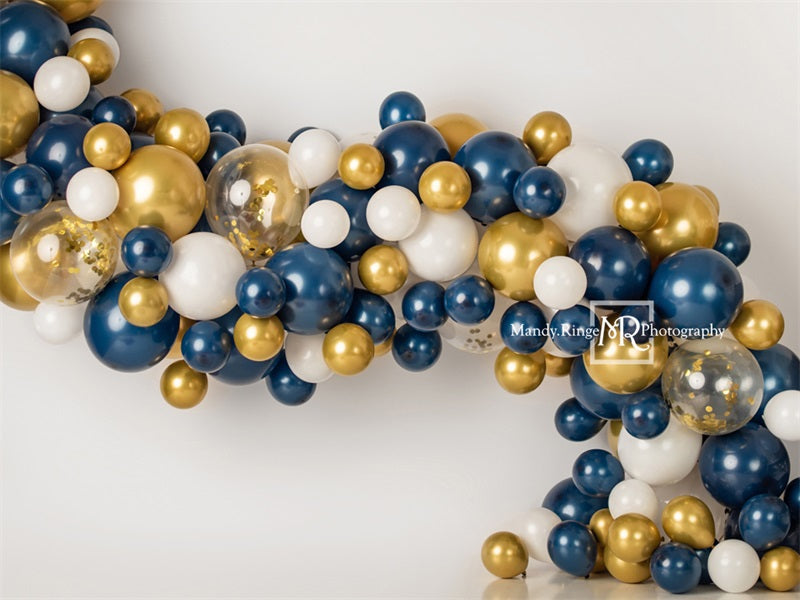 RTS Kate Navy and Gold Balloon Garland Backdrop Designed by Mandy Ringe Photography (US ONLY)