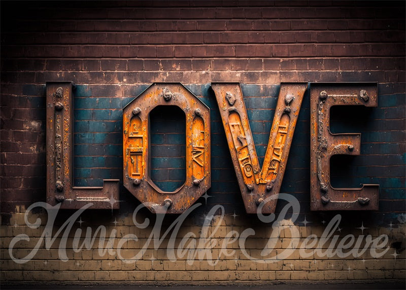 Pet Valentine Industrial Love Letters on Distressed Brick wall Backdrop Designed by Mini MakeBelieve